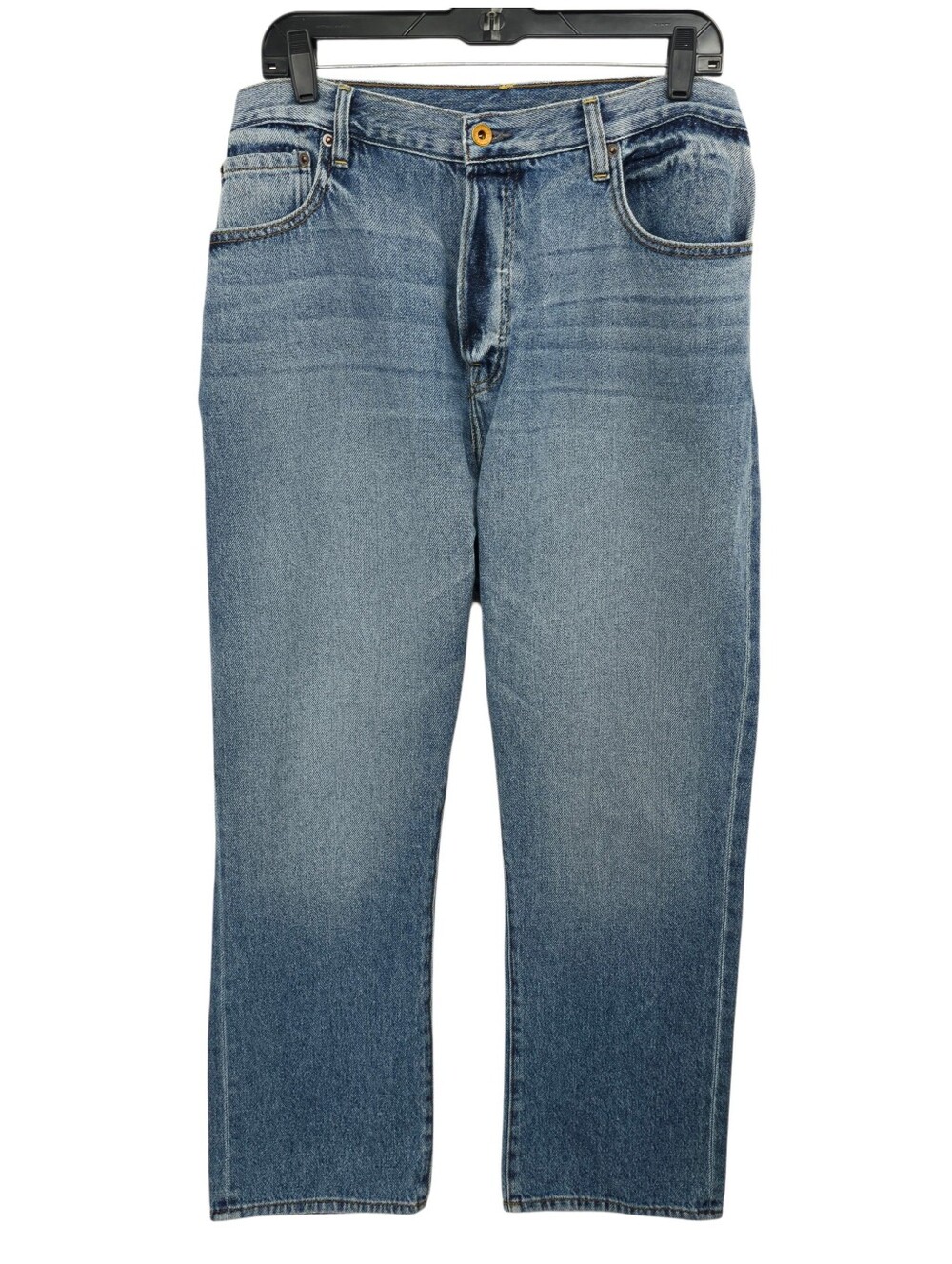 NSF Made In USA Button Fly Jeans Relaxed Straight 100% Cotton Mens 35